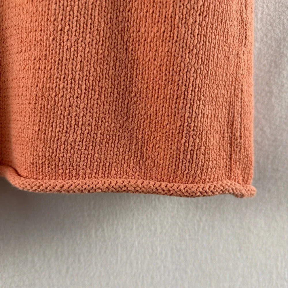 Chicos Open Front Cotton Cardigan Sweater Coral Peach Textured Knit Sz 1/M